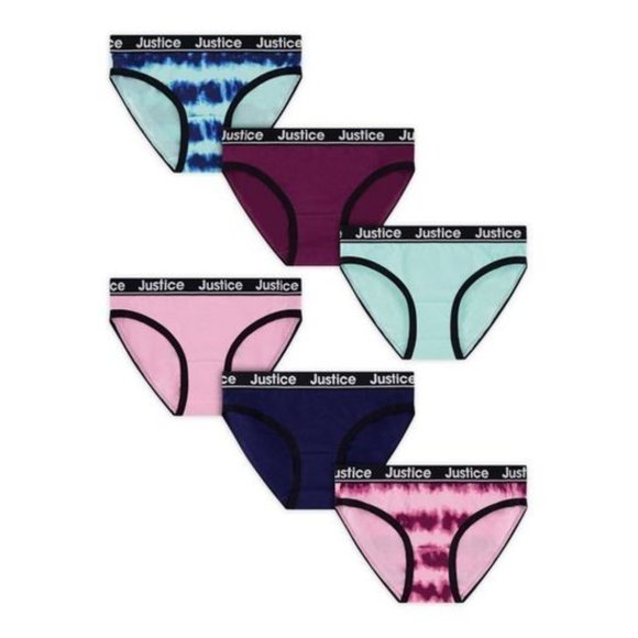 New Justice Girls Soft Cotton Bikini Underwear, 6-Pack, - Picture 1 of 8
